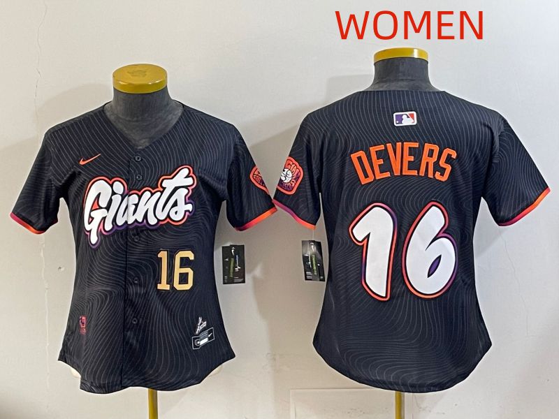 Women 2025 San Francisco Giants #16 Devers Black Joint Name Nike MLB Jersey style 03->women mlb jersey->Women Jersey